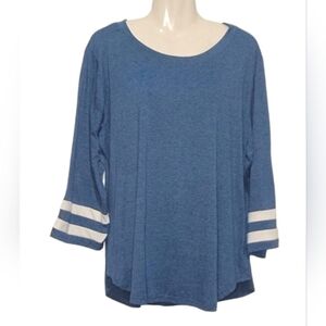 LIOFOER - XXL Blue Women's Top with Striped Sleeves